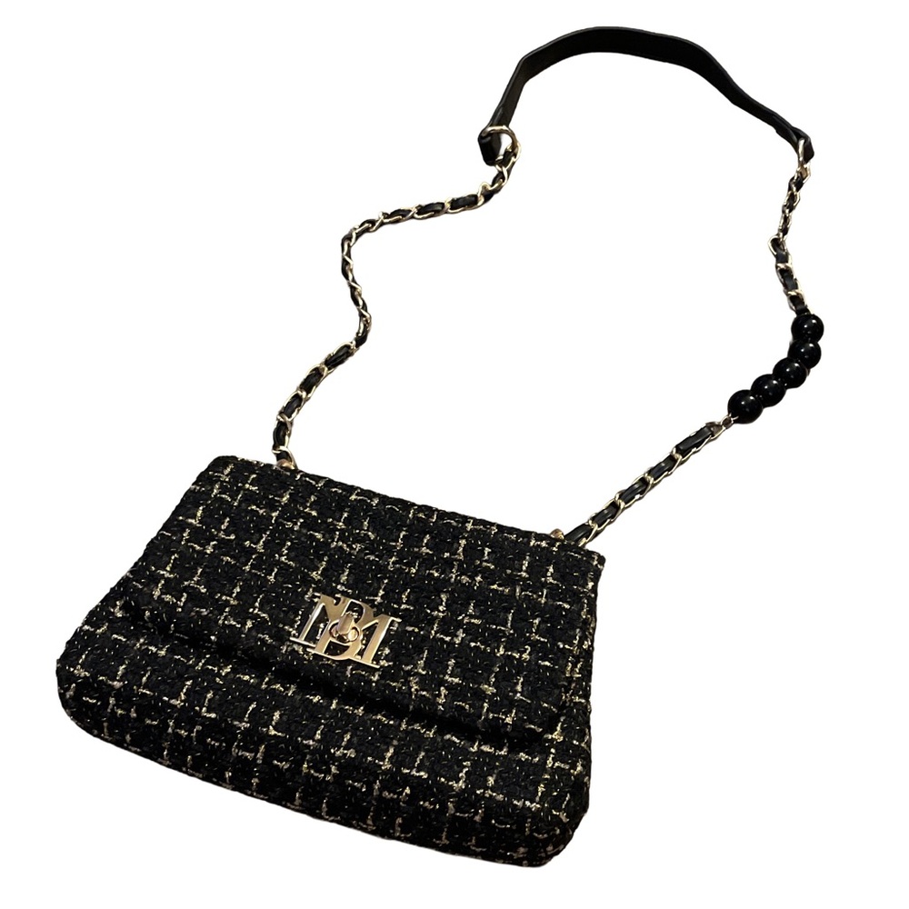 Badgley Mischka Black and Gold Tweed Shoulder Bag
